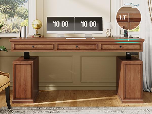 SEDETA 55.1 Inch Farmhouse Electric Standing Desk with 3 Drawers Height Adjustable Executive Office Desk with Storage Cabinet Computer Sit Stand Up Desk with Power Outlets