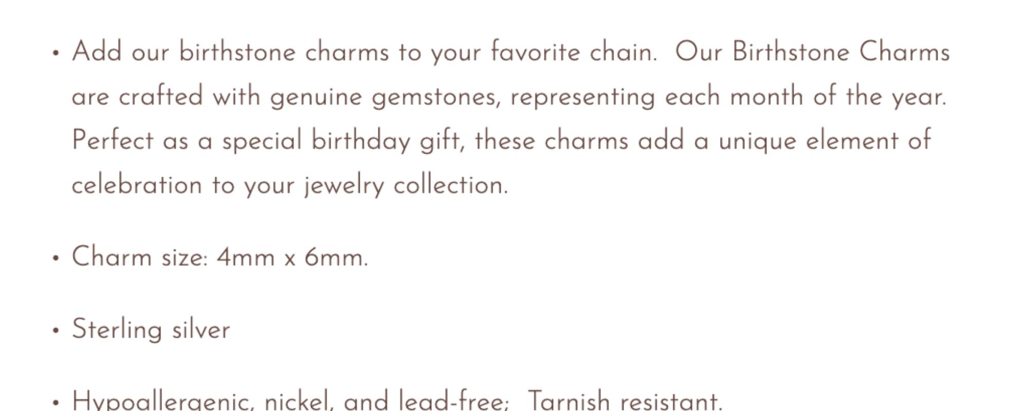 Birthstone Silver Charms