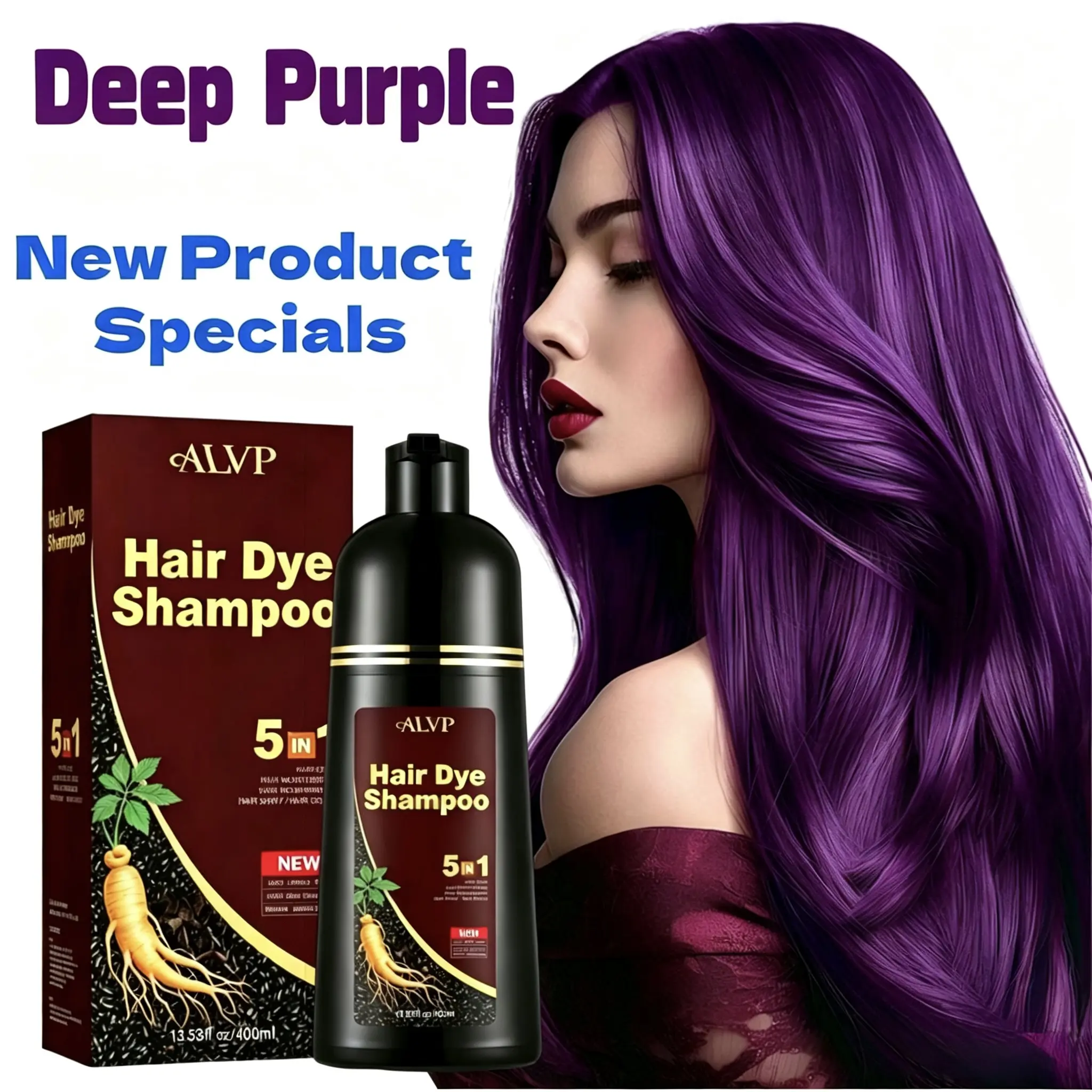 ALVP 2026 Herbal Color Shampoo in Wine Red for Gray & Silver Hair Coverage, Vegan Formula with Ginseng for Healthy Hair, Long-Lasting Nourishing Haircare for Women & Men, Beauty Products, Dyeing Hair