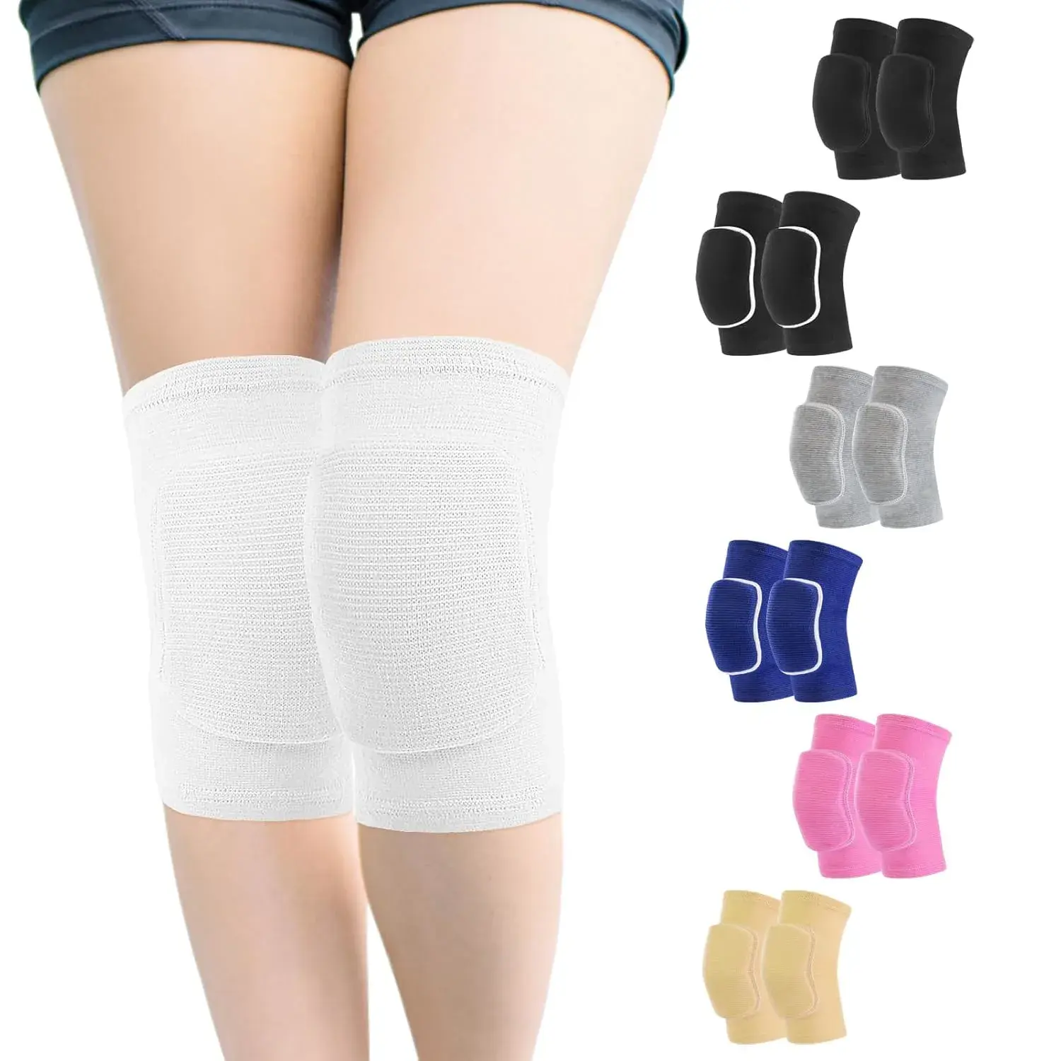 Breathable Elastic Fabrics Volleyball Knee Pads - Foam Sponge Shockproof Knee Brace for Adults, Black-White Options, Suitable for Volleyball, Pole Dancing, Blackwhite
