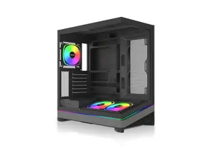 MONTECH SKY 3 ATX PC Case, Panoramic Glass, Adjustable Airflow, Personalized Design, 360mm Radiator Support, 3x120mm ARGB PWM Fans Pre-Installed, Compact Build for Next-Gen GPU, Black (SKY3B)