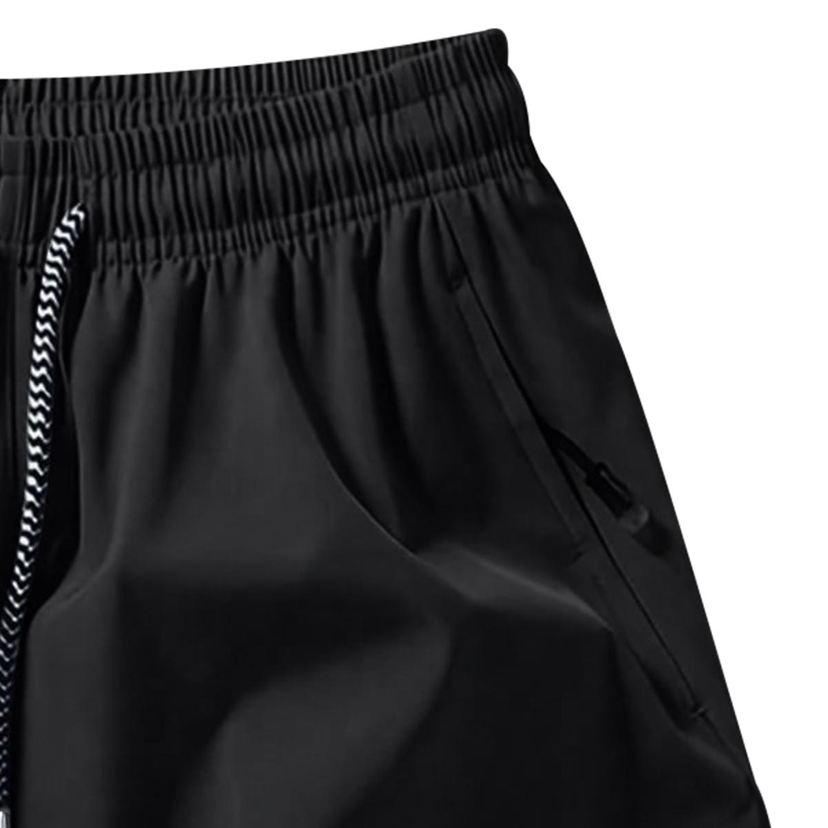 Men's Solid Color Casual Shorts Three-Piece Set, With Zipper Pockets, Summer Fashion Drawstring Sports Shorts, Suitable For Gym And Outdoor Wear