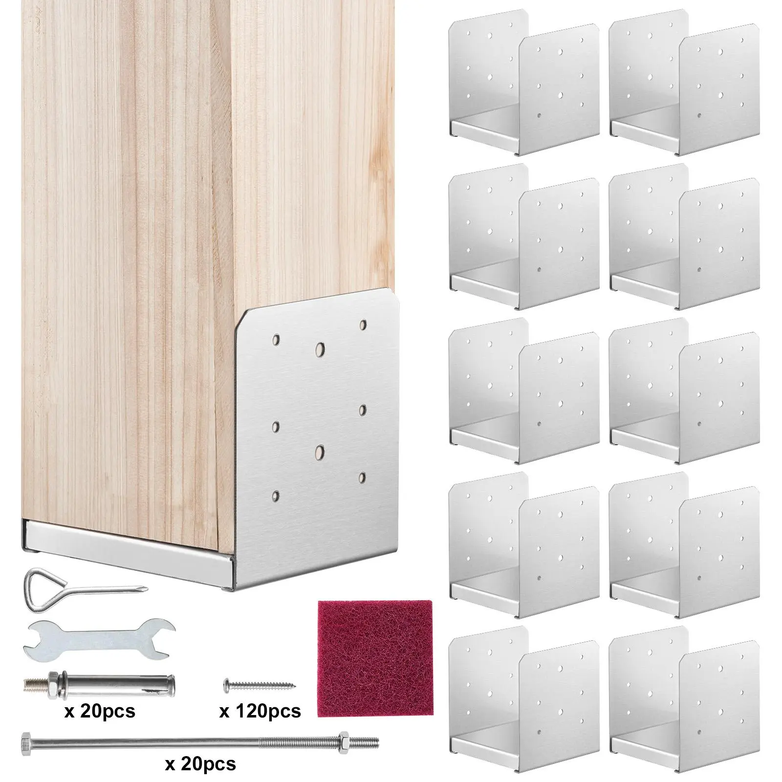 【FathersDayGift】VEVOR 6"x 6" Post Base,  , 10Pcs Stainless Steel Adjustable Post Anchor Bracket(Internal 5.9 x 5.5"), Adjustable Post Base for Pavilion Deck Porch Handrail Railing Support Decorative Anchor Plate