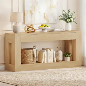 Sikaic 63" Long Console Table with 2 Drawers Farmhouse Wood Sofa Table Behind Couch Heavy Duty Legs Entryway Table for Living Room Entrance Hallway Foyer