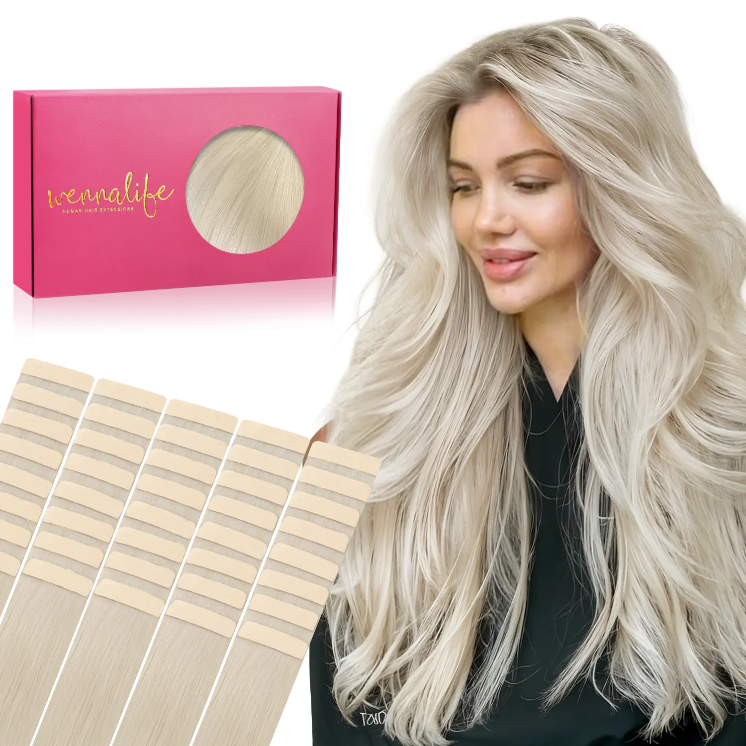 WENNALIFE 100g Tape in Hair Extensions Human Hair 40pcs 14-26 inch Platinum Blonde Hair Extensions Straight Tape in Extensions Remy Human Hair #tiktokshopbacktoschool #sohochic