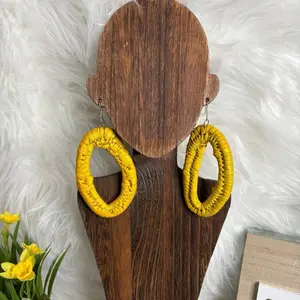 Rafia Earrings - yellow Braided hoop earrings