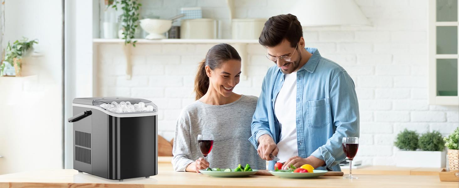 Portable Ice Maker Machine for Kitchen Counter Use with Removable Basket and Ice Scoop