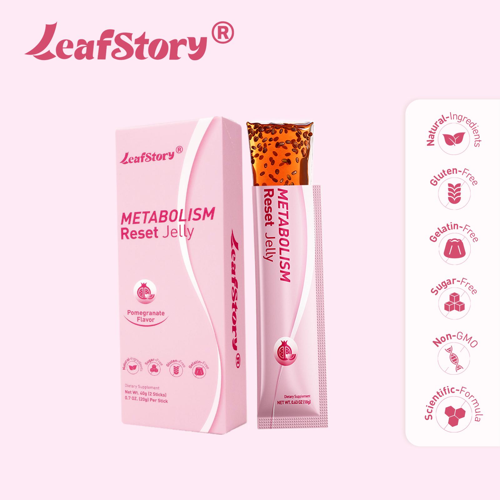 LeafStory Metabolism Reset Jelly (2 Sticks): Pomegranate Flavor, Support Metabolism & Energy, Support Digestion & Gut Health, Sugar-Free, Skin Elasticity, Hair & Nails, Gluten-Free, Non-GMO, Gelatin-Free