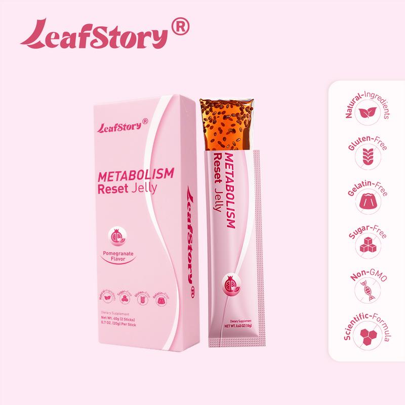 LeafStory Metabolism Reset Jelly (2 Sticks): Pomegranate Flavor, Support Metabolism & Energy, Support Digestion & Gut Health, Sugar-Free, Skin Elasticity, Hair & Nails, Gluten-Free, Non-GMO, Gelatin-Free