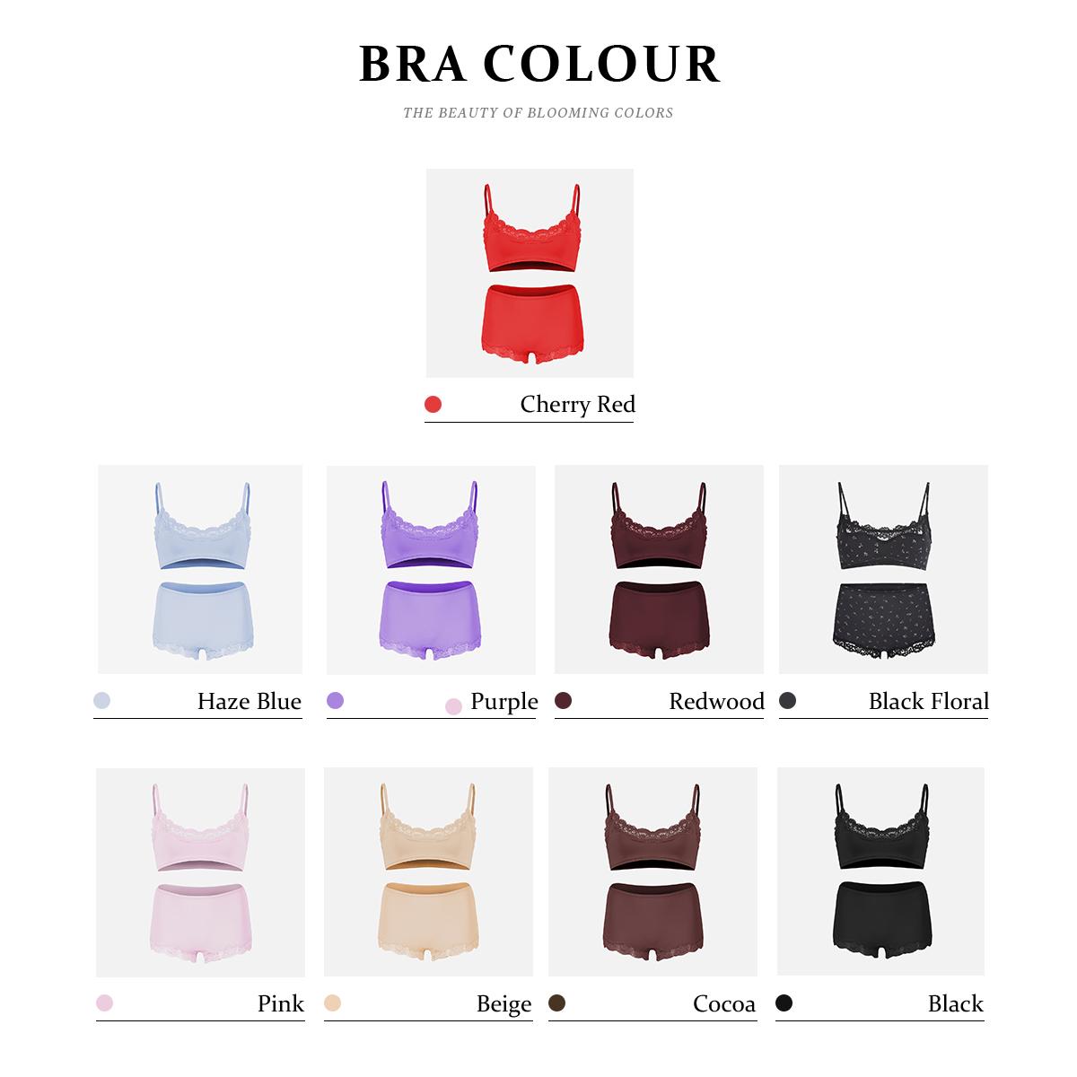 KatchMe Women's Soft Lace Series Spaghetti Strap Lace Trim Wirefree Breathable Bralette & Panties Set, Lightweight Underwear Set, Basic Daily Wear