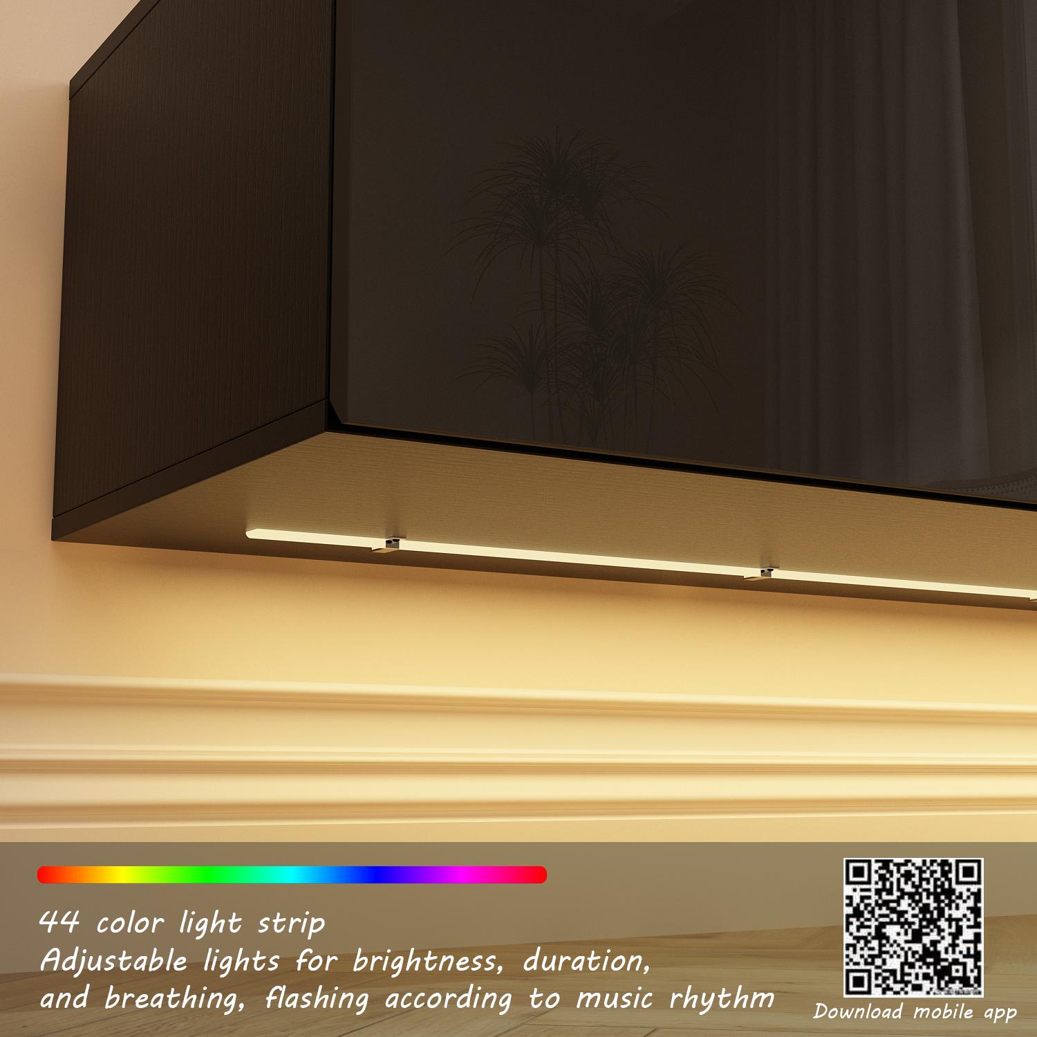 FUFU&GAGA Floating LED TV Stand for TVs up to 70", Wall Mounted Wood Media Console with Glossy Surface & 44 Color LED Lights