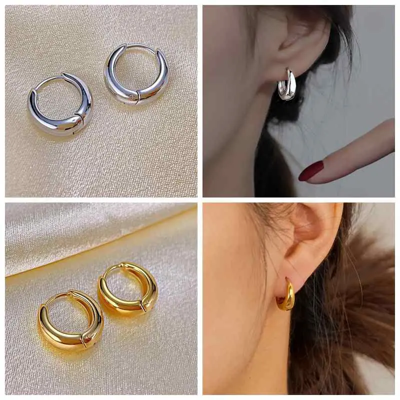 Oufer 2PCS High Quality Chunky Stainless Steel Hoop Earrings - 316L Stainless Steel Hook, Simple Elegant Round Shape, Non Tarnish Casual Accessories for Women for Daily Wear, High Quality Earrings, Stainless Steel Hoops