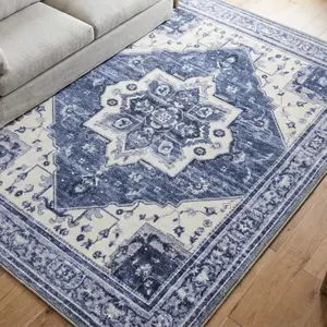 Muddy Mat Traditional Abstract Washable Area Rugs for Living Room, Bedroom & Dining Room – Modern Soft Low Pile Non Slip Carpet – Pet Friendly Waterproof Foldable Rugs for Home