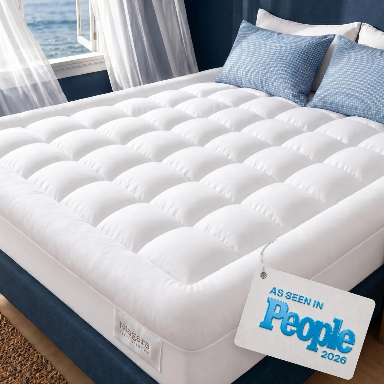 Niagara Cloud-Like 100% Cotton Soft Mattress Topper - Pillow Top, Cooling Breathing, OEKO-TEX Standard 100, Washable Deep Pockets, High Absorbency Protector, White (Twin XL, California King Cloud Mattress Pads, Toppers & Protectors), Breathing Mattress Pa