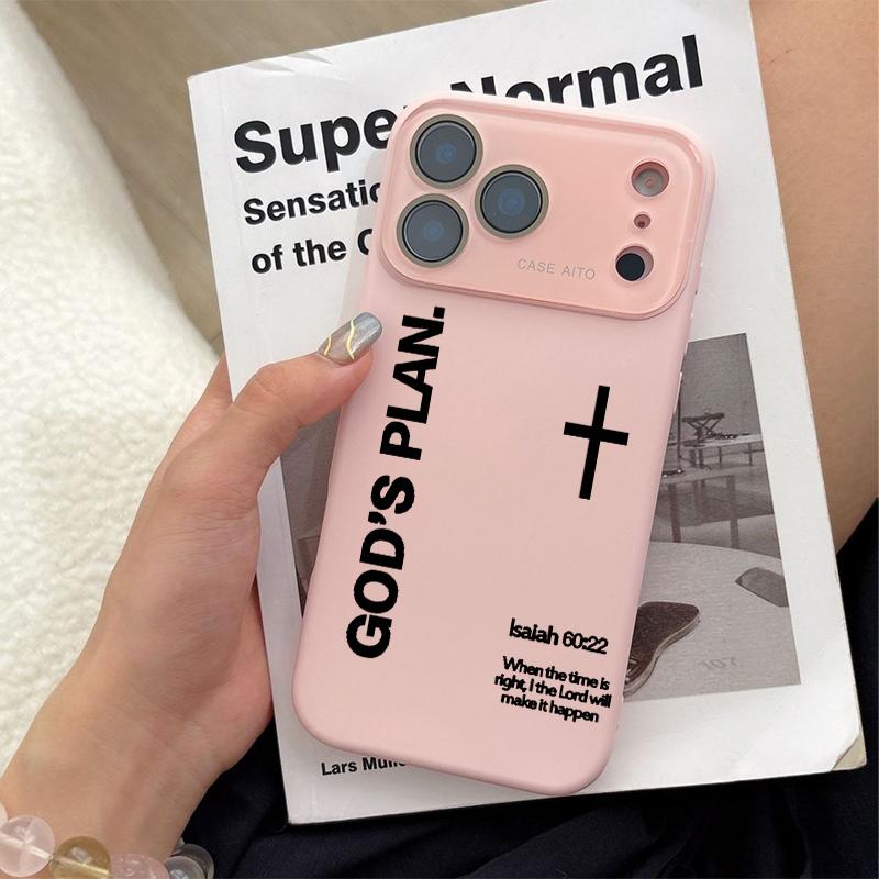 God's Plan Dopamine Ins Style Solid Color Phone Case with Ultra Skin friendly Touch, All Inclusive Lens Phone Case Suitable for Apple 17 16 15 14 13 12