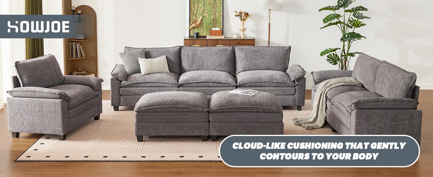 【2-3 Packages】110-143 Inch Modular Couch Sectionals with Ottoman, Big Comfy Cloud Couches, L/U Shaped 4 Seat Modular Sectional Sofa, Modern Cloud Sectional Couches for Living Room, Deep Seat Sofa