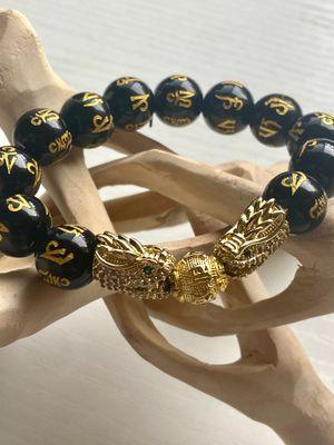 100% Authentic Obsidian feng shui bracelet 24k gold plated wealth bracelet 12mm
