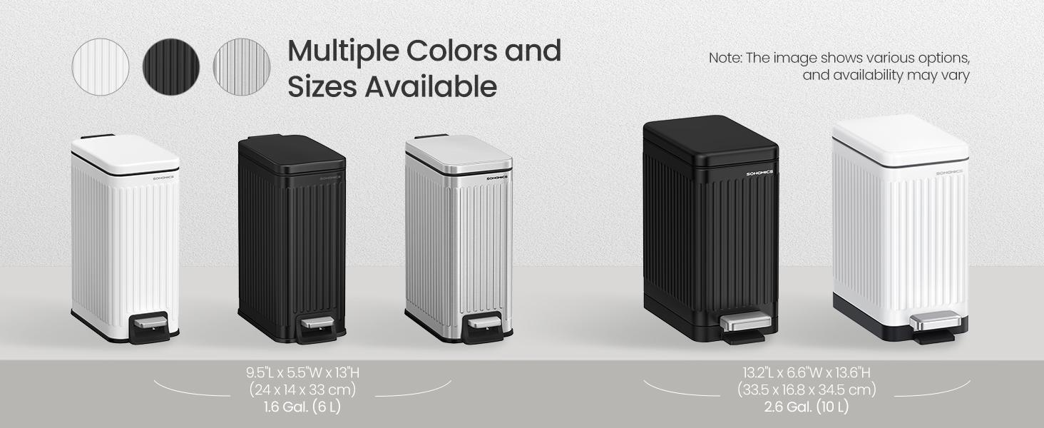 SONGMICS Bathroom Trash Can, 1.6-Gallon (6 L) Trash Bin with Lid, Slim for Small Spaces, Stainless Steel Garbage Can, Soft Close