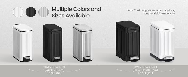 SONGMICS Bathroom Trash Can, 1.6-Gallon (6 L) Trash Bin with Lid, Slim for Small Spaces, Stainless Steel Garbage Can, Soft Close