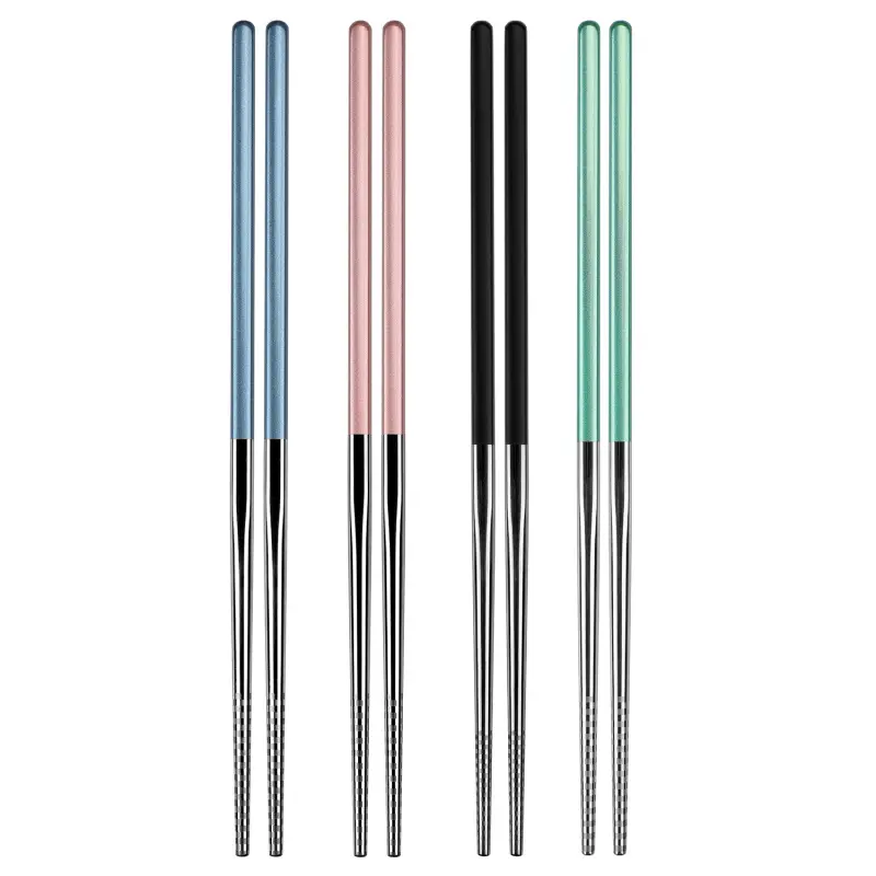 4 Pairs Silver-Tip Stainless Steel Chopsticks, Non-Slip & Mold-Resistant Heat-Resistant Colorful Metal Chopsticks, Reusable Chopsticks Kitchenware