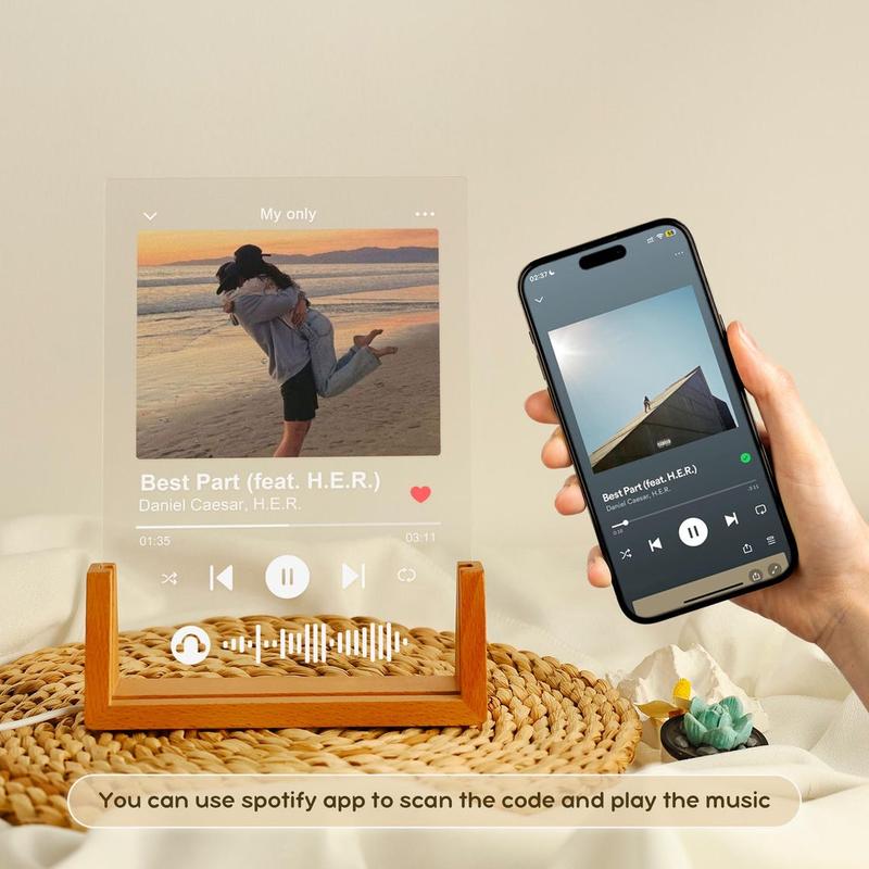 Music Photo Name Night Light, Custom Photo Music Plaque, Personalized Song Acrylic Plaque, Custom Gifts for Him Boyfriend, Valentines Day Gift for Bf, Anniversary Gift, Valentine's Gifts for Bf