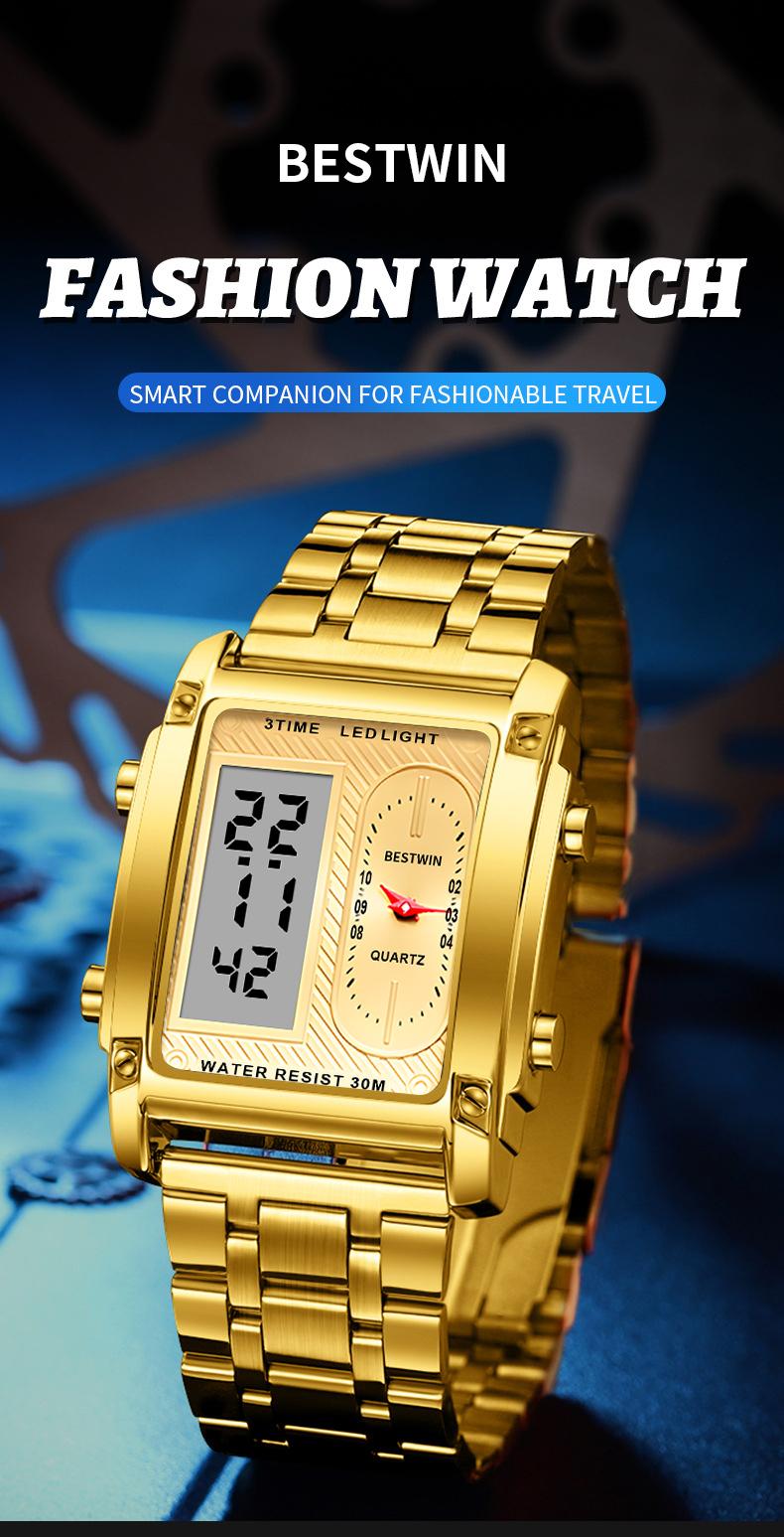 men's square creative dual-movement multifunctional sports watch, featuring a luxurious triple-time design, water resistance, luminous dial, ​Exuding a minimalist aesthetic, it is elegant, durable, and the perfect choice for everyday wear.​​ digital quart