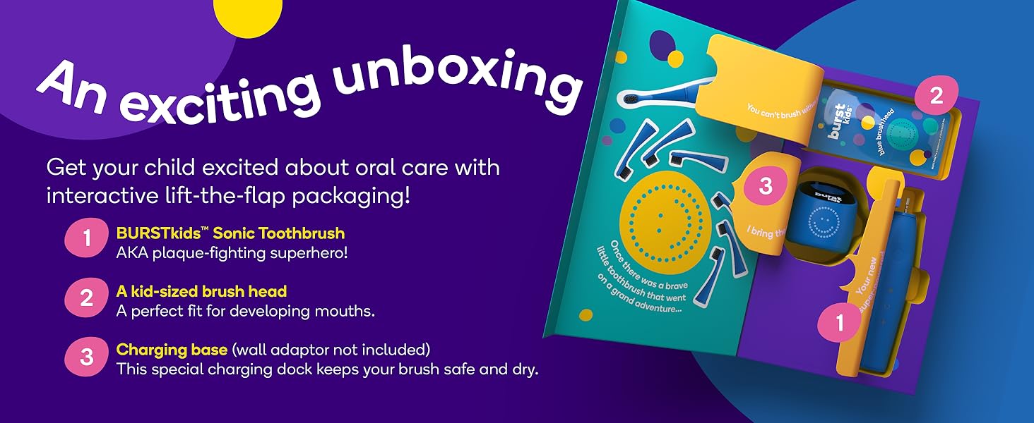 BURST Junior Sonic Toothbrush- 26x Better Plaque Removal, Easy-to-Hold Silicone Handle, 2 Modes, 30 Days Battery Life