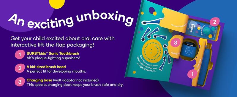 BURST Junior Sonic Toothbrush- 26x Better Plaque Removal, Easy-to-Hold Silicone Handle, 2 Modes, 30 Days Battery Life