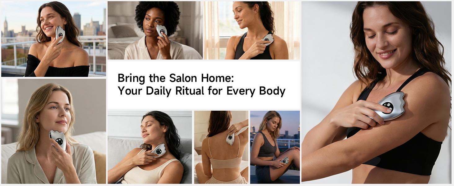 Sunluxy Electric Gua Sha with Microcurrent & Heated, 2-in-1 Dual-Sided face sculpting tool for Chin,Arms, Legs,No-Noise Gua sha Tool for Firming, Sculpting & Skincare