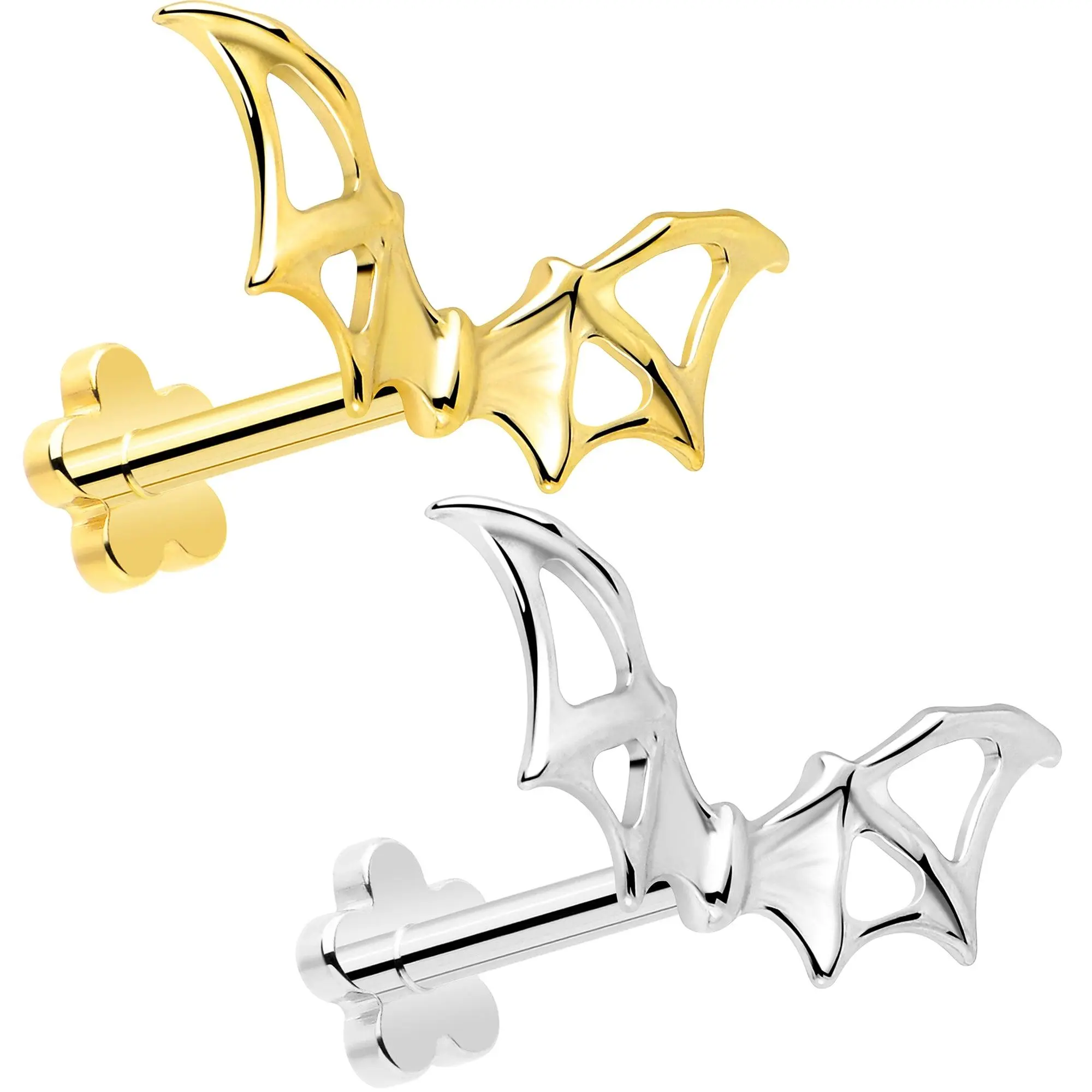 18G Soaring Bat Implant Titanium Reversible Threadless Flower Flat Back Earring