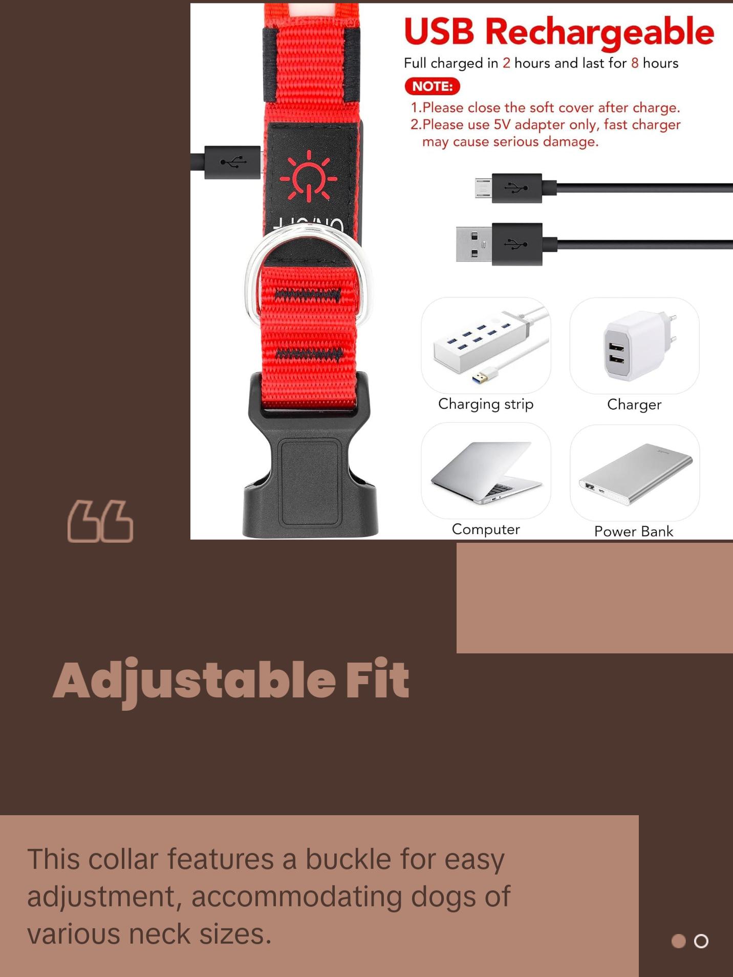 LED Dog Collar, Light up Dog Collar Adjustable USB Rechargeable Super Bright Safety Light Glowing Collars for Dogs