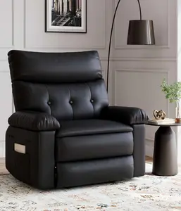 Black 27" Wide Oversized Wide Manual Recliner Chair with Heat & Massage, PU Leather, 1.5X Thick Sponge Cushion, Extra Large Lazy Chair for Living Room & Bedroom
