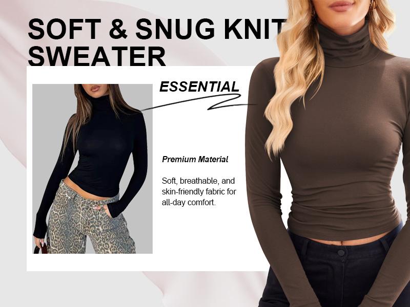 Women's Long-Sleeve Top High-Neck Basic T-Shirt Stretch Slim Fit for Fall/Winter