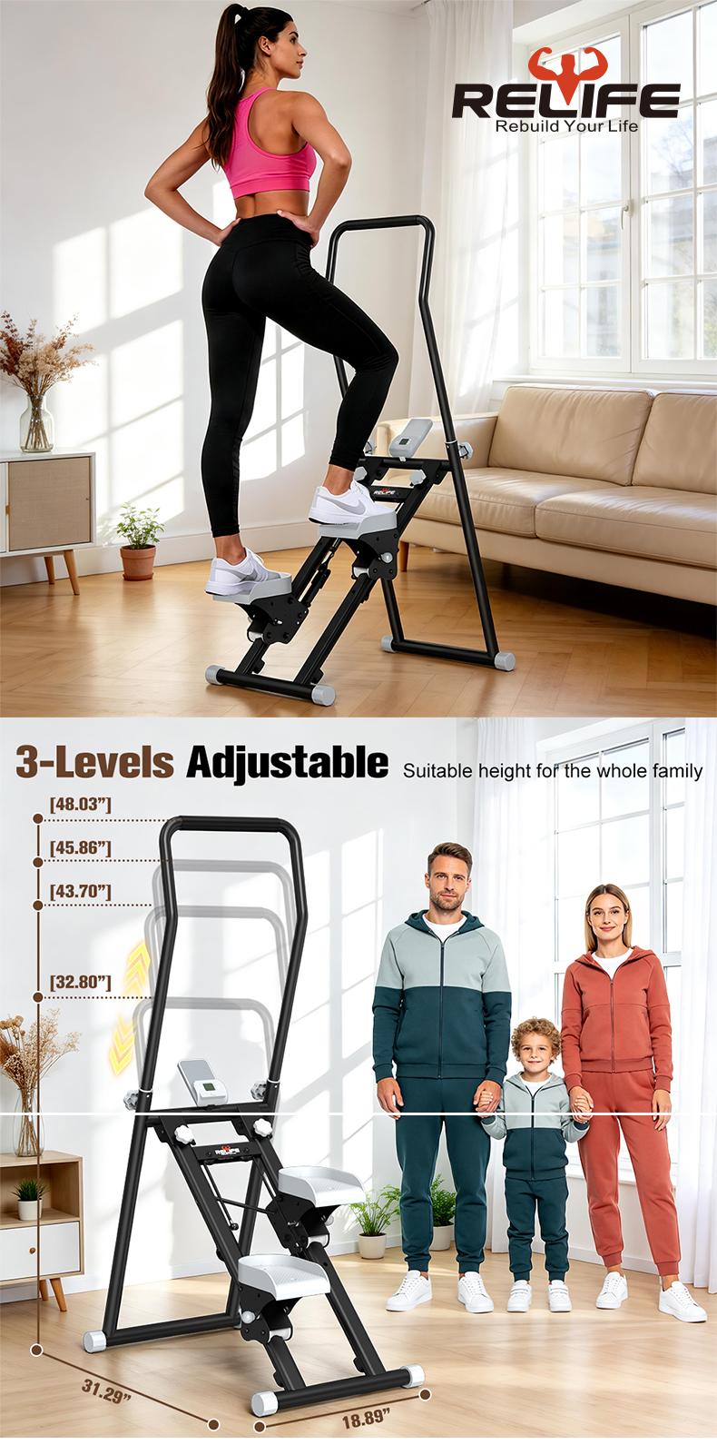 RELIFE SPORTS New Version Folding Stair Stepper 300LBS Capacity Adjustable Handlebar & Pedals Full-Body Vertical Climber Compact Home Gym Exercise Machine for Men & Women Gift for Fitness Enthusiasts