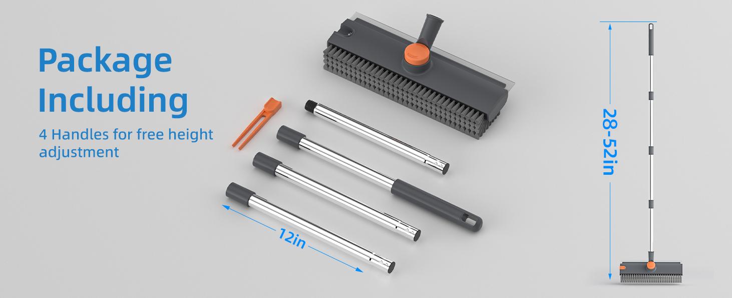 Multifunctional 3 in 1 Scrub Brush with Long Handle & Squeegee Shower Floor Cleaning Broom for Tile Deck Patio Wall Grey 180° Stiff Bristle Brush Full Rotation Smooth Silicone Squeegee Adjustable Extended Handle
