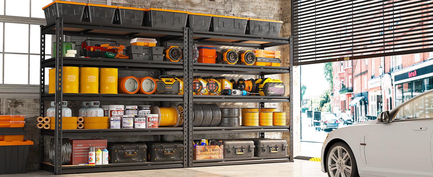 Raybee Shelf Standing Utility Shelves for Home Garage Kitchen Office Metal Frame Adjustable Storage Rack Rolled Edge Column Shelf with MDF Board Panel Raybee Shelf Standing Utility Shelves for Home Garage Kitchen Office Metal Frame Adjustable Storage Rack Rolled Edge Column Shelf with MDF Board Panel