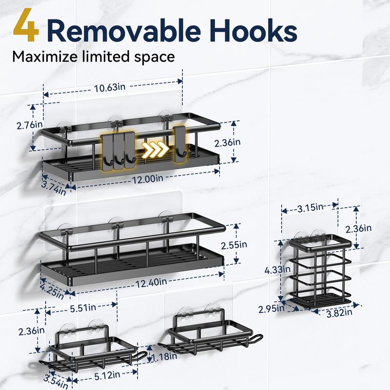 Transparent No-drill Storage Rack Hooks Strong Adhesives, for Shower Bathroom Caddies Kitchen Utensil Hook, Portable Durable Multifunctional Punch-free Wall Self Adhesive Storage Hook