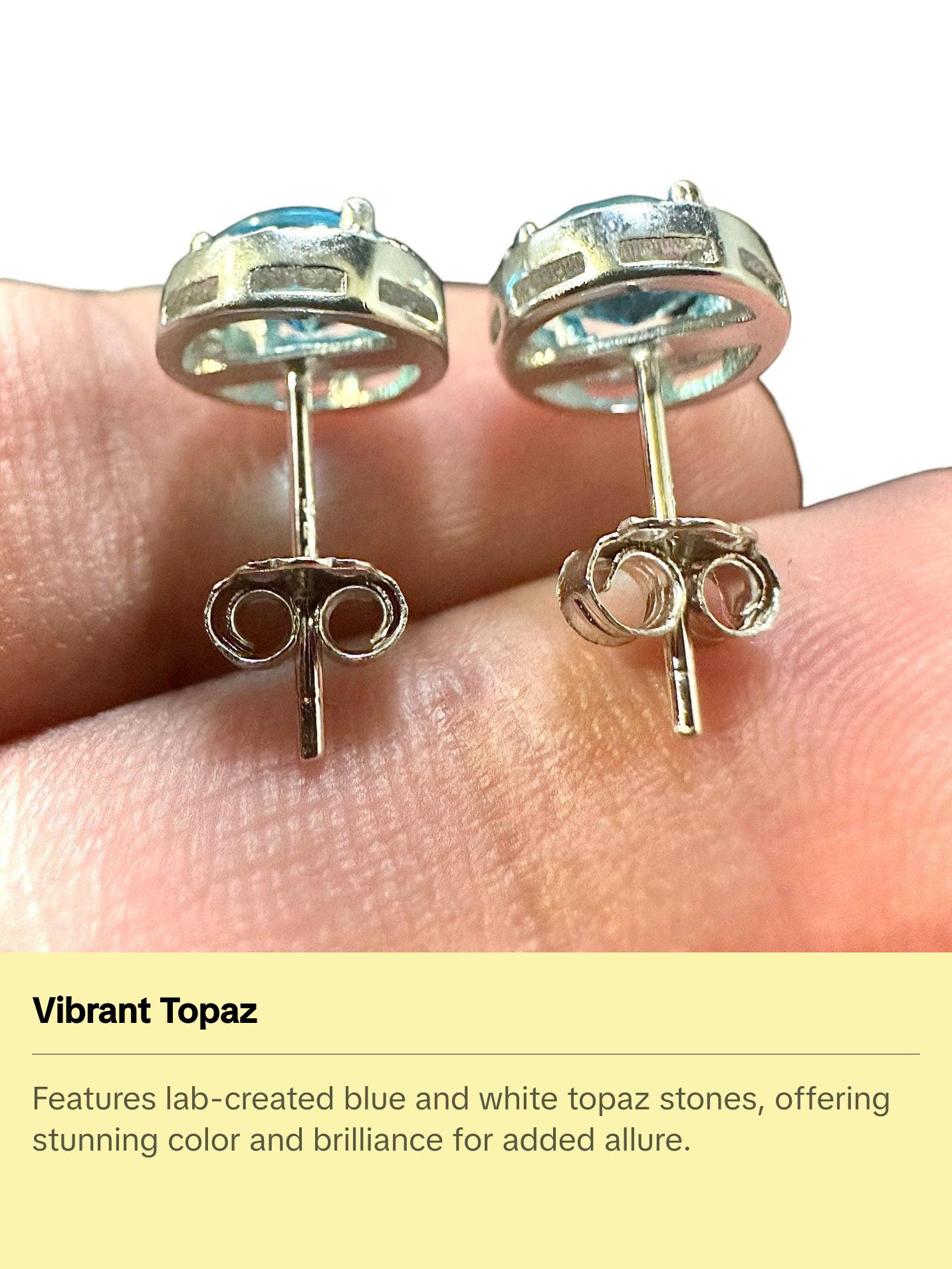 925 Sterling Silver Blue Topaz Stud Earrings 9MM Gift Birthstone