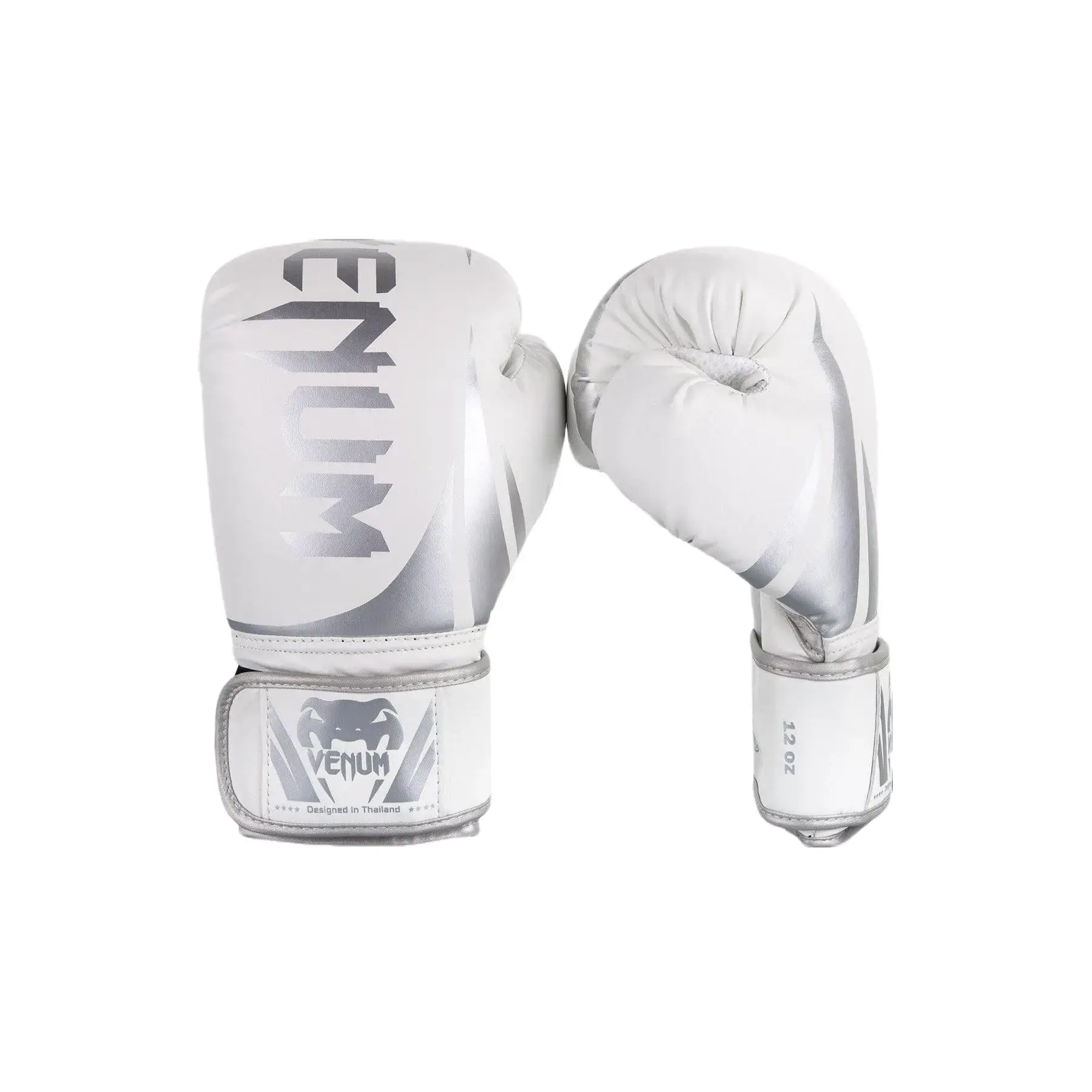 Venum Challenger 2.0 Boxing Gloves - White/Silver, Combat Sports Boxing Glove, Large Velcro Strap Stays Secure, Premium PU Shell Feels Solid in Hand, Glove Boxing