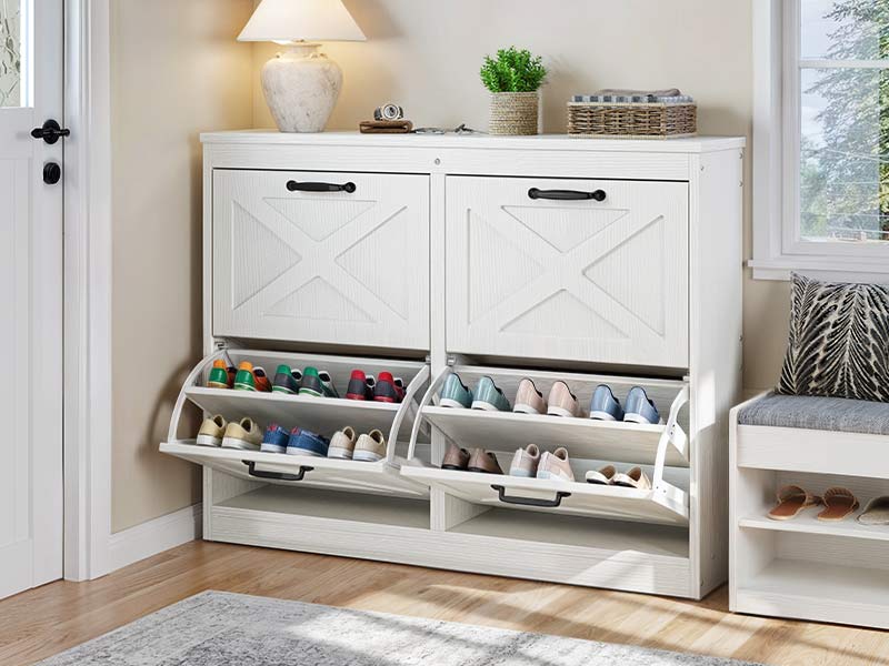 YITAHOME Shoe Cabinet with 4 Flip Drawers, Freestanding Shoe Rack, Shoe Organizer, Narrow Shoe Cabinet for EntryWay Hallway Living Room