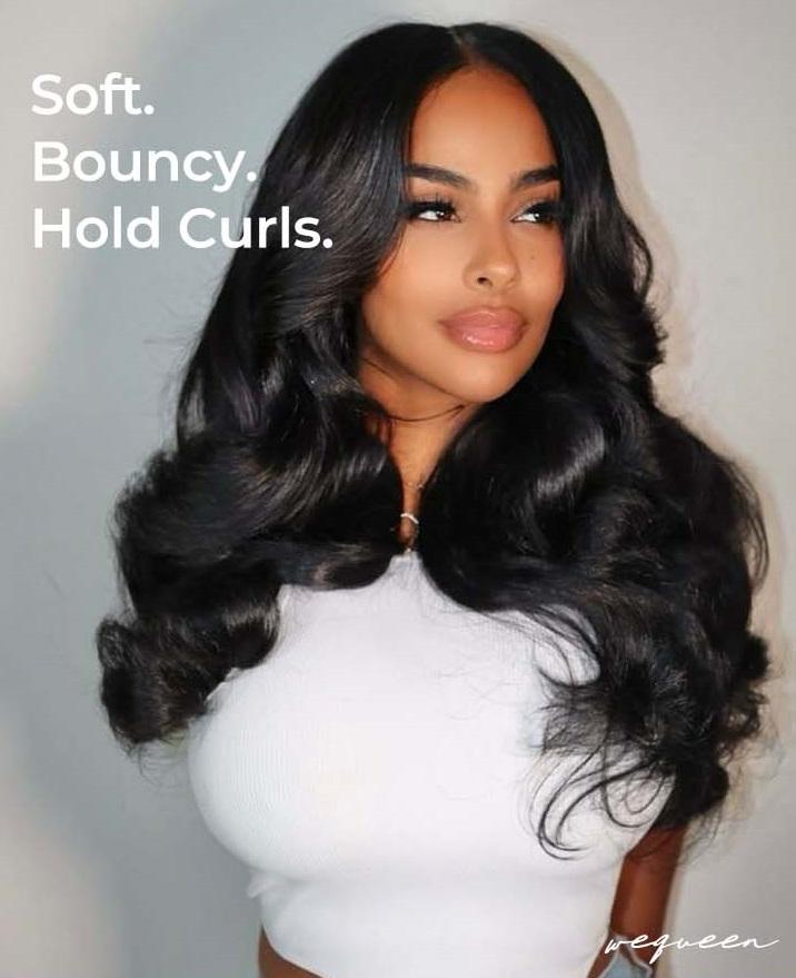 [Wequeen] 10-Min Ready Hairstyle Body Wave Human Hair Bundles with Free Flexi Rods, No Heat Curls Kit Versatile Styles Human Hair Set Valentine Gifts