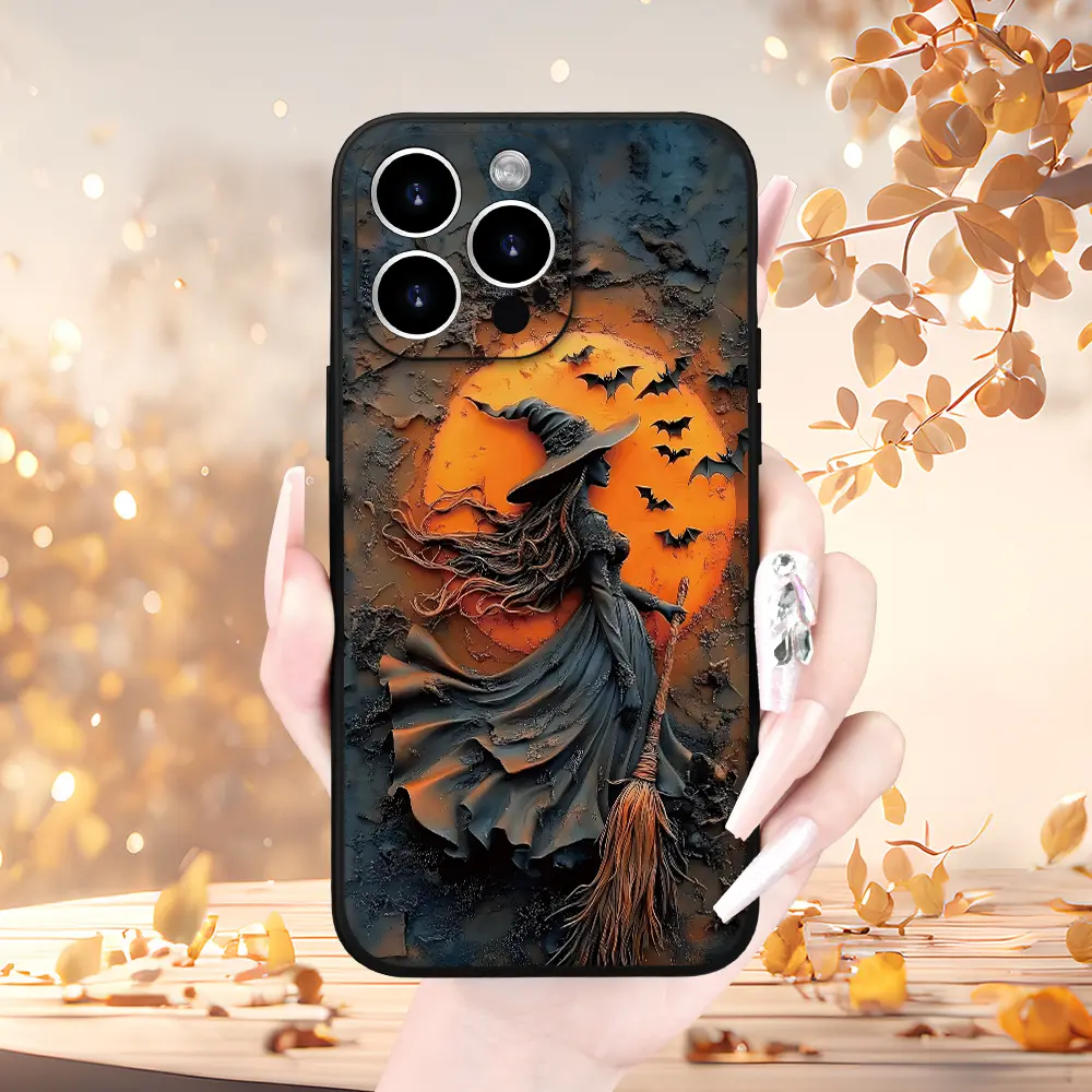 Halloween Smartphone Casing - Unique Fashionable Witch, Skull, Ghost, Pumpkin, Bat Patterns, Shockproof Drop-Proof Full-Coverage Handheld Cellphone Case for iPhone 16 Pro Max,15 Plus,14,13,12,11, Ideal Halloween Gift for Family & Friends, Accessories