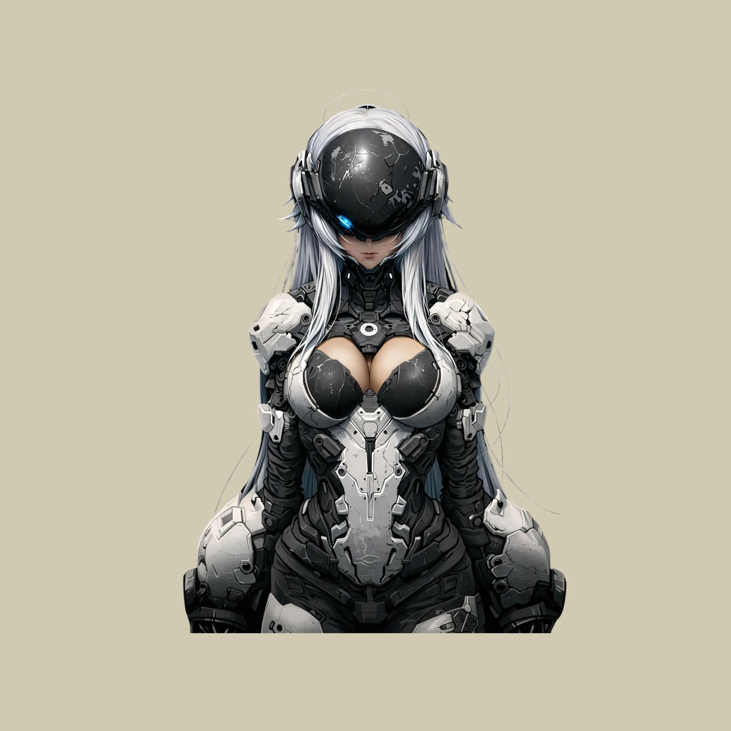 Futuristic Cyborg Girl Helmet Anime Sticker, Sci-Fi Mecha Woman Vinyl Decal for Laptop Water Bottle Car Phone Cyberpunk Art
