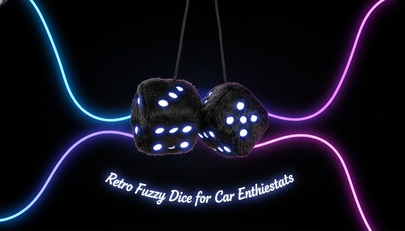 Fuzzy Dice for Car Rear View Mirror 2.76in Black Plush Dice Pair Retro Car Interior Decor Accessories with Suction Cup & Nylon String Ultra Soft Furry Fabric Durable Secure Perfect Size