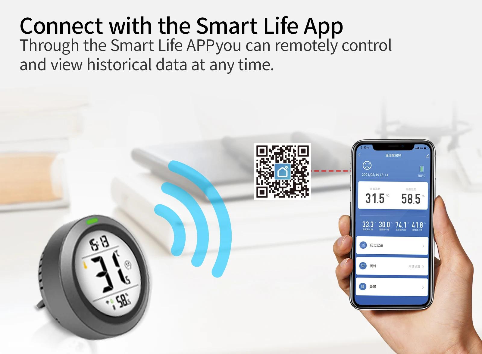 PROTMEX Tuya Wifi Bluetooth Thermometer Hygrometer Date Time Alarm Multifunctional with Smart Life APP Temperature Humidity