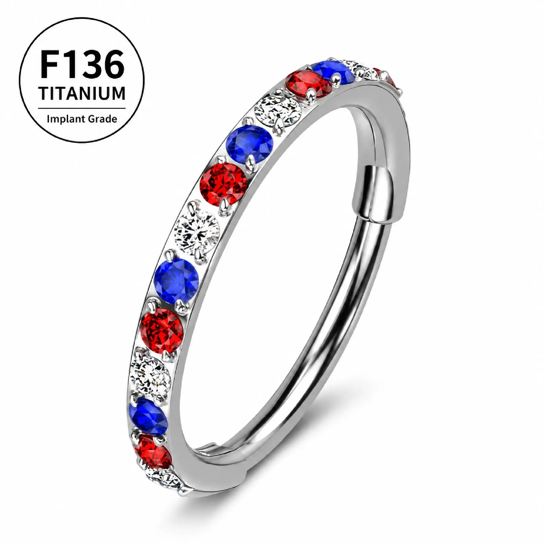 Titanium Nose Ring Hoop, 20G Hinged Segment Clicker for Nose Septum Cartilage Conch, F136 Implant Grade Hypoallergenic Body Jewelry, 7mm Seamless CZ Nose Hoop for Women, Multi Color Silver