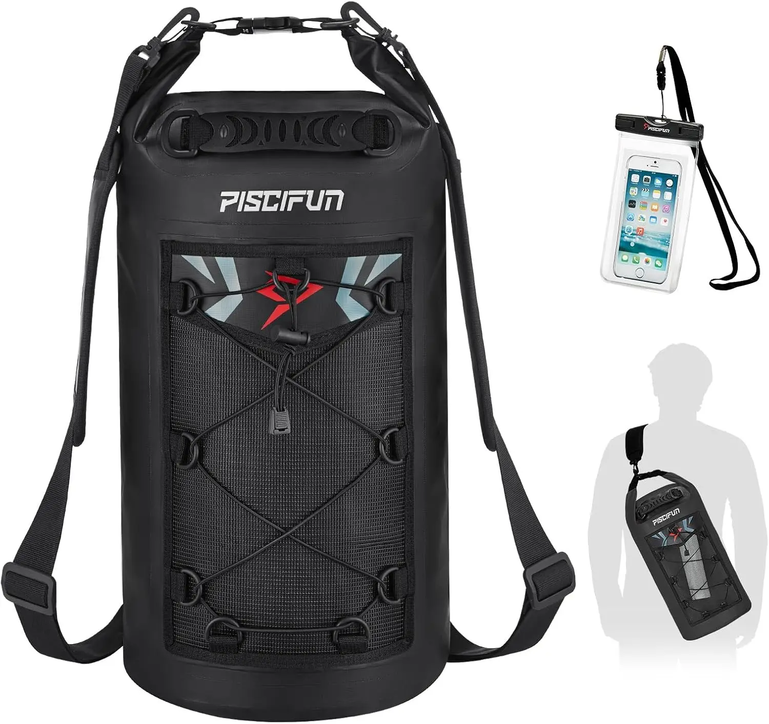 Piscifun Waterproof Dry Bag Backpack 20L/30L Floating Fishing Kayak Bag with IPX8 Phone Case Heavy Duty Outdoor Gear 500D PVC Material for Adventures