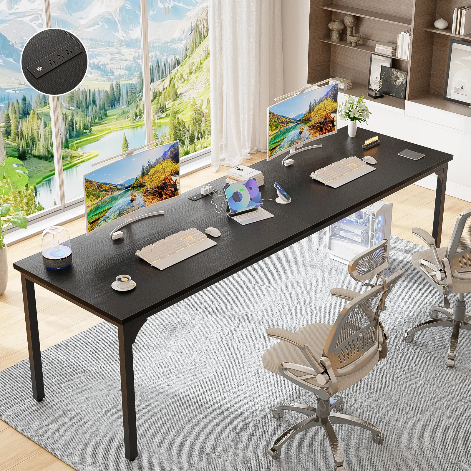 78.7 Inches 2 Person Desk with Power Outlet, Long Double Home Office Computer Desks, Large Simple Desk, Modern Study Writing Table Workstation, Large Legroom, Metal Frame