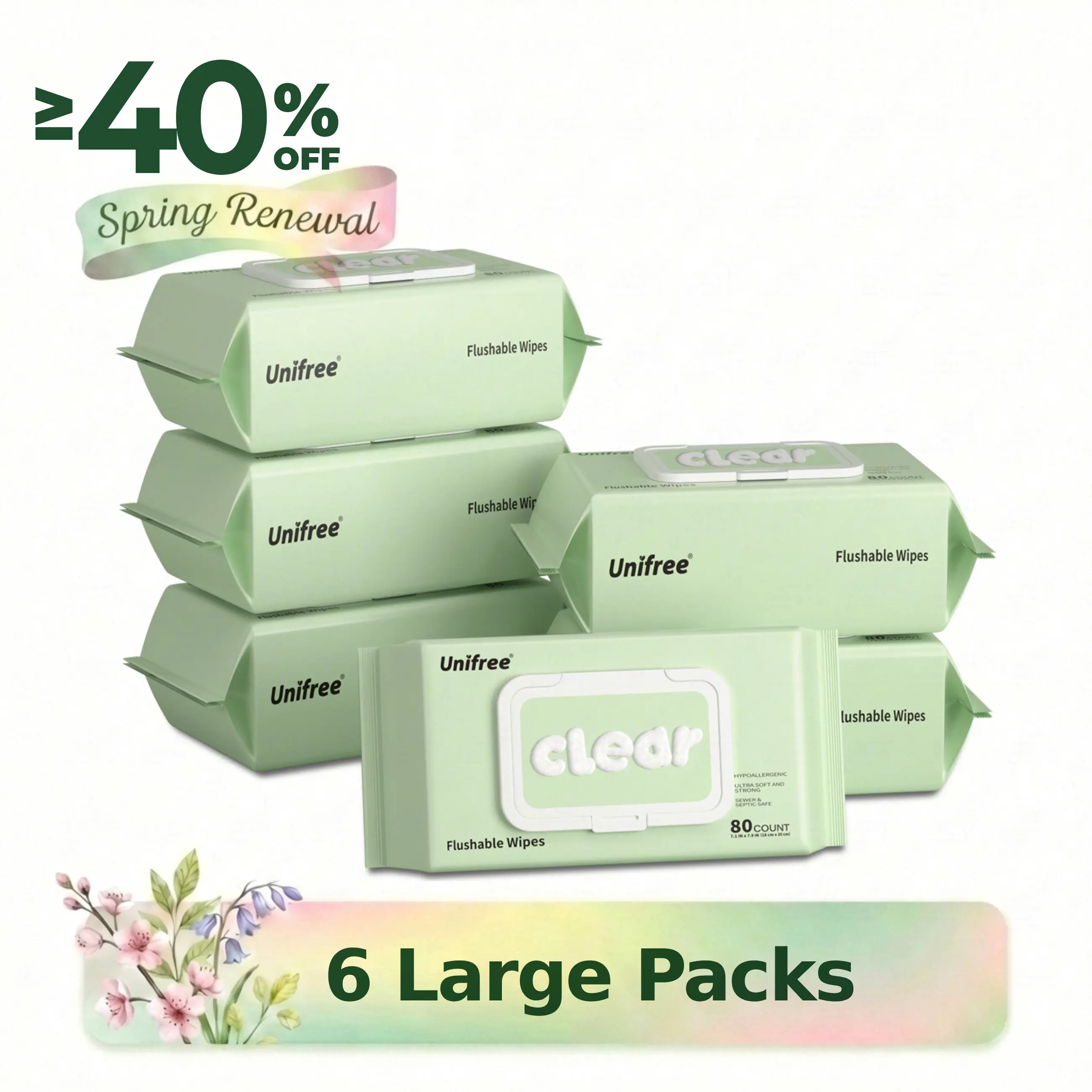 6 Large Packs (480 Wipes Total)