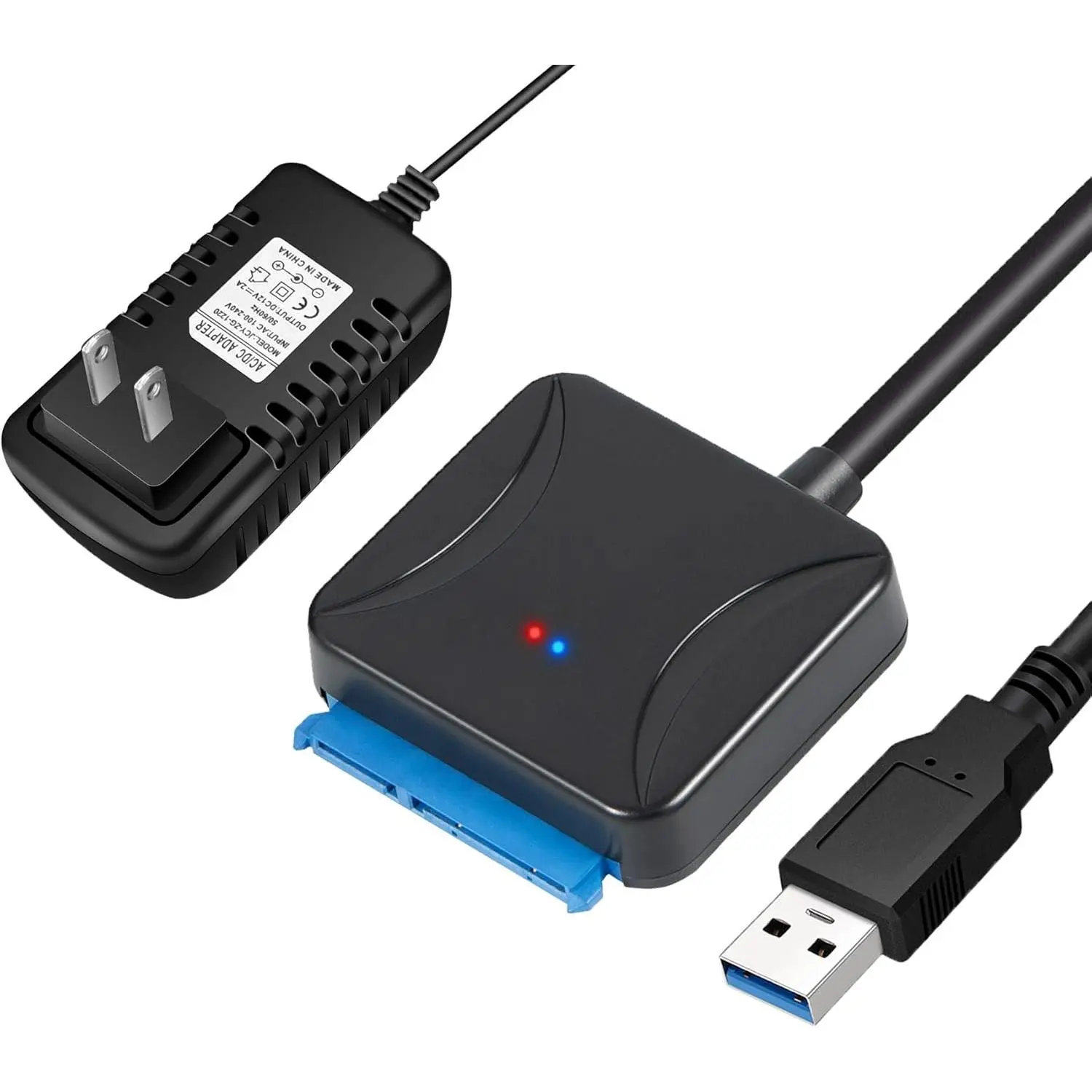 SATA to USB 3.0 Adapter Cable,3.5 inch SSD Need 12V/2A Power Supply External Hard Drive Reader SATA I/II/III Connection Adapter （12v2a power adapter included）